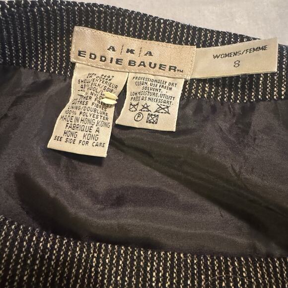 AKA Eddie Bauer Silk & Wool Skirt Mini Vintage sz 8 academia black pinstripe - Picture 4 of 7
